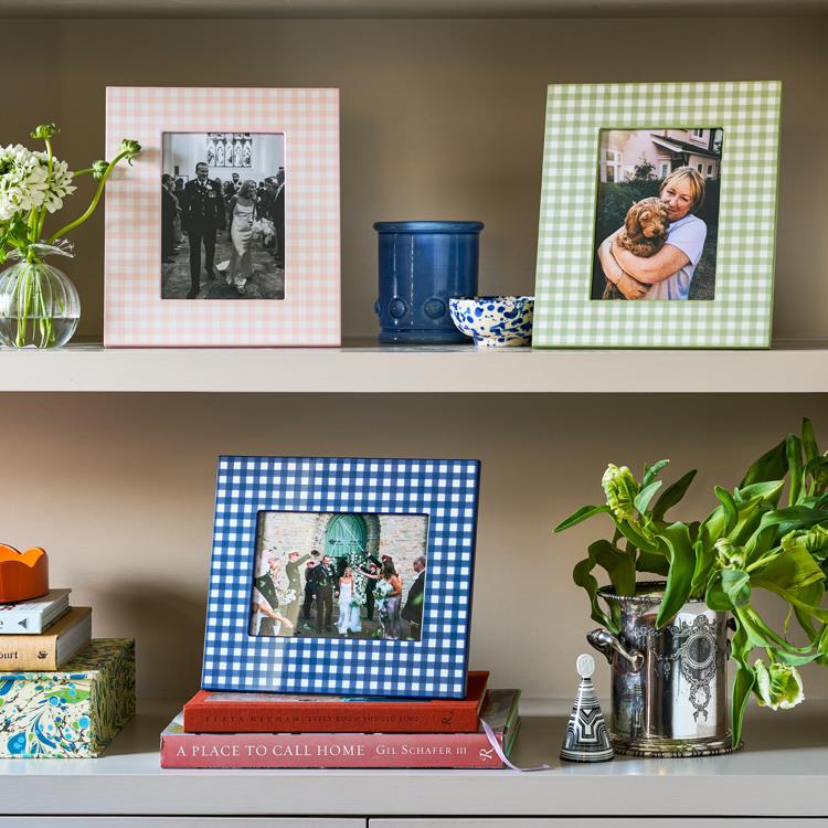 Navy Gingham Lacquer Photo Frame