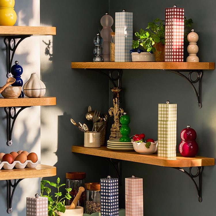 Navy Gingham Square Pillar Salt or Pepper Mill