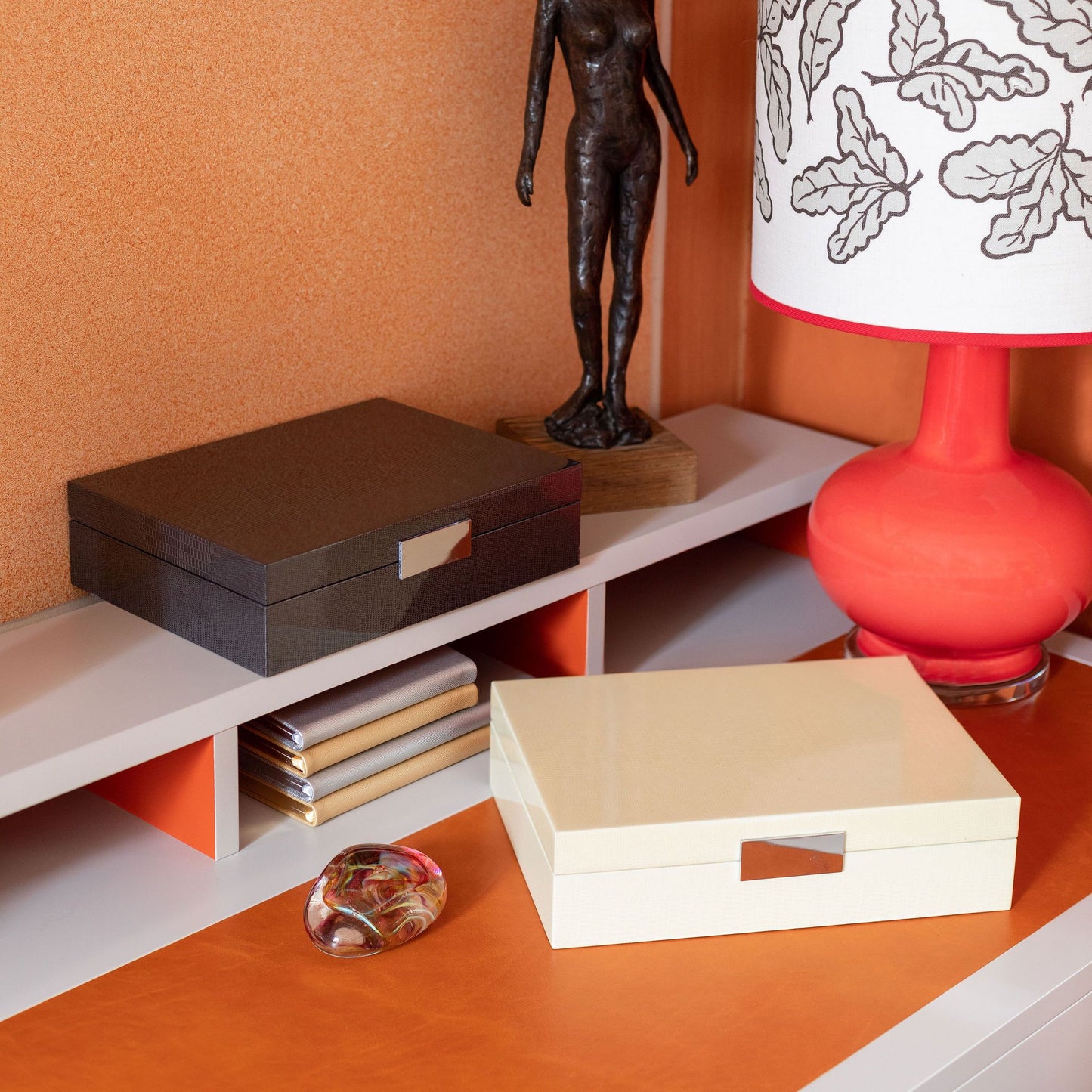 Large cream watch box with silver plated clasp