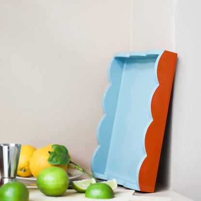 Orange & Chambray Lacquered Scallop Small Two-Tone Tray