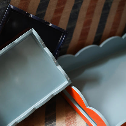 Orange & Chambray Lacquered Scallop Medium Two-Tone Tray
