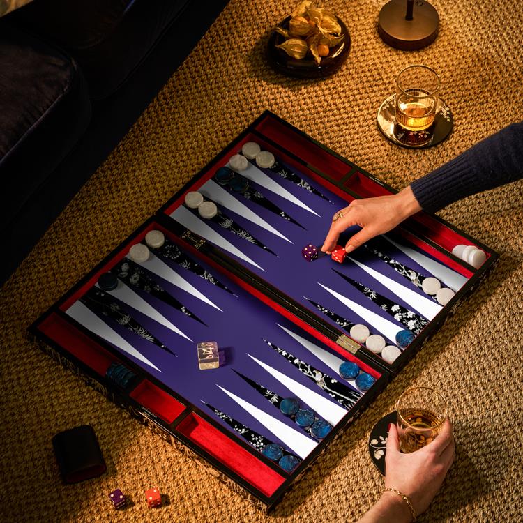 Black Chinoiserie Lacquer Backgammon Set