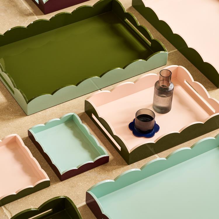 Khaki & Pink Lacquered Scallop Two-Tone Tray - Thumbnail 4