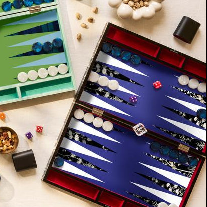 Black Chinoiserie Lacquer Backgammon Set