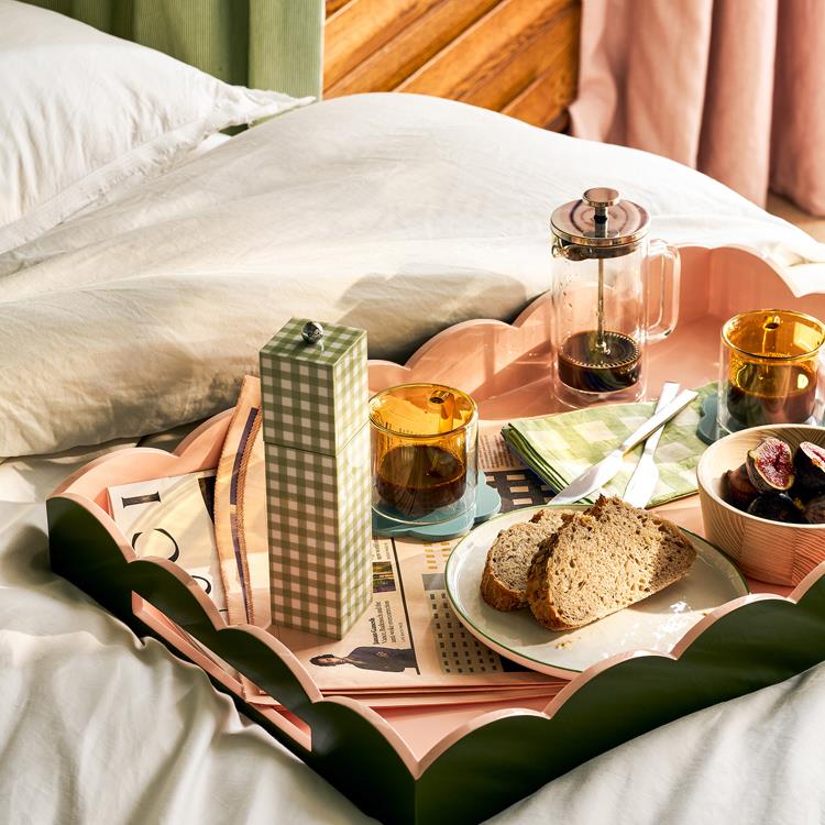 Eau De Nil & Khaki Large Lacquered Scallop Ottoman Two-Tone Tray - Thumbnail 2