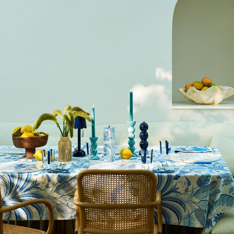 Palm Beach Blue Linen Tablecloth
