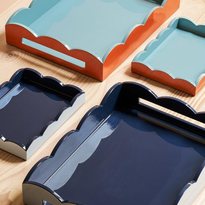Orange & Chambray Lacquered Scallop Small Two-Tone Tray