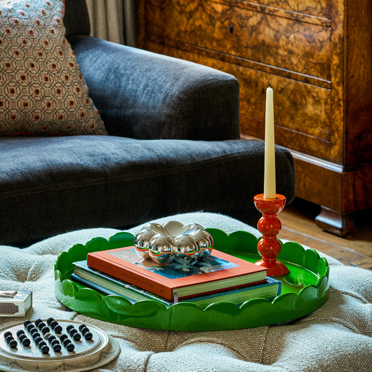 Leaf Green Straight Sided Round Large Lacquered Scallop Tray