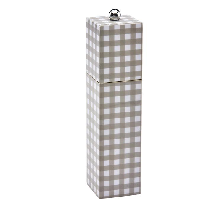 Cappuccino Gingham Square Pillar Salt or Pepper Mill