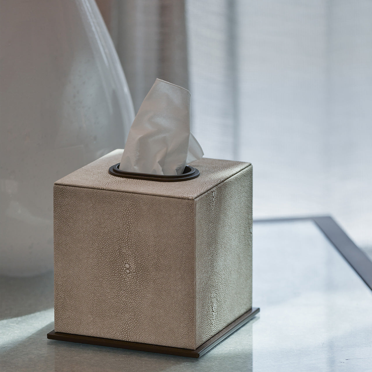 Ecru Faux Shagreen Tissue Box