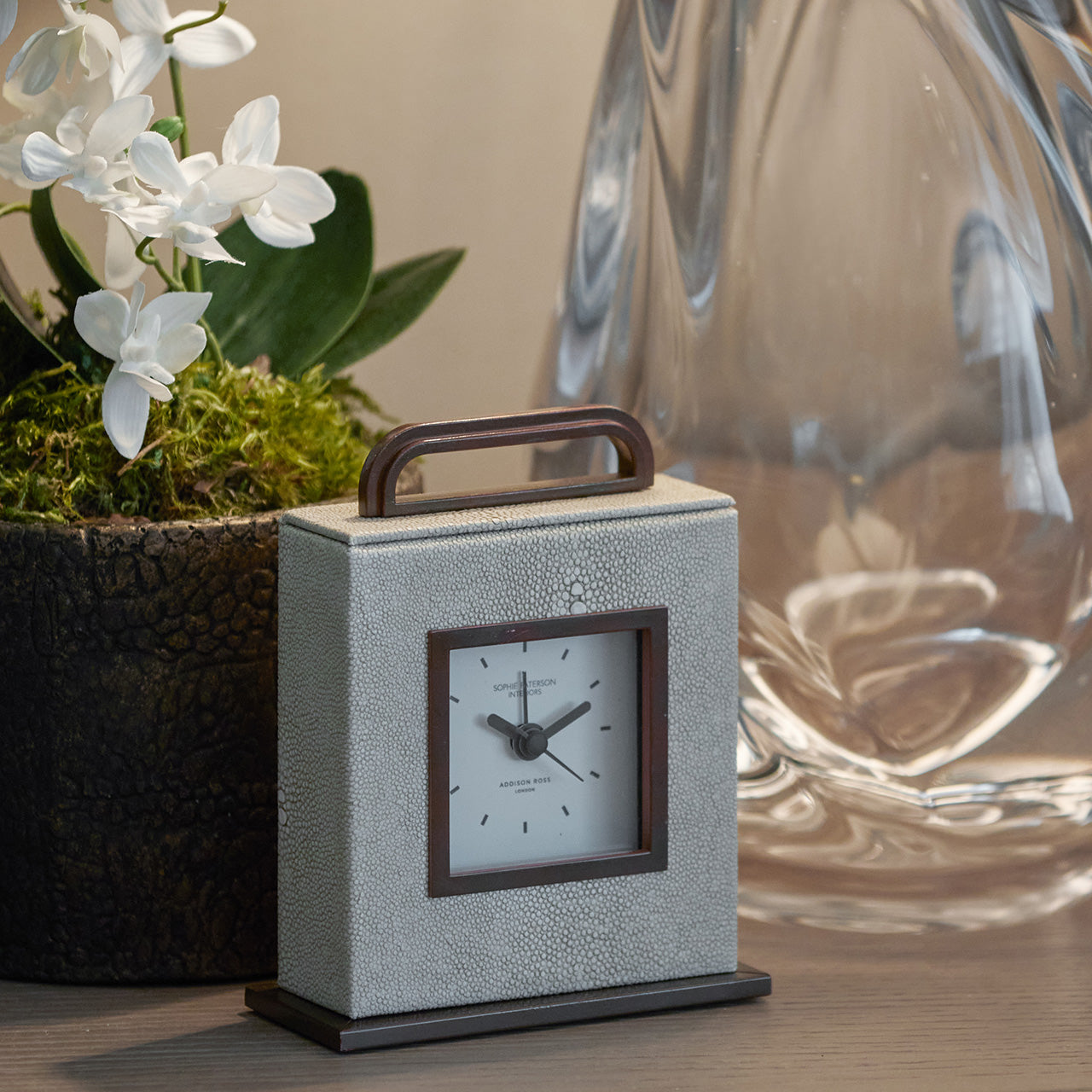 Ecru Faux Shagreen Carriage Clock