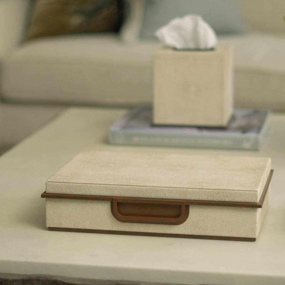 Ecru Faux Shagreen Box Large - Thumbnail 4