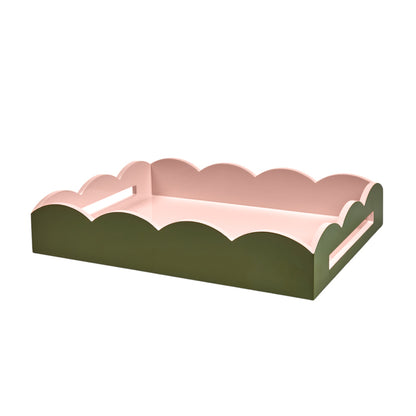 Khaki & Pink Lacquered Scallop Medium Two-Tone Tray