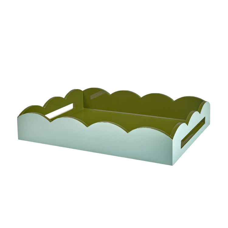 Eau De Nil & Khaki Lacquered Scallop Medium Two-Tone Tray - Thumbnail 3