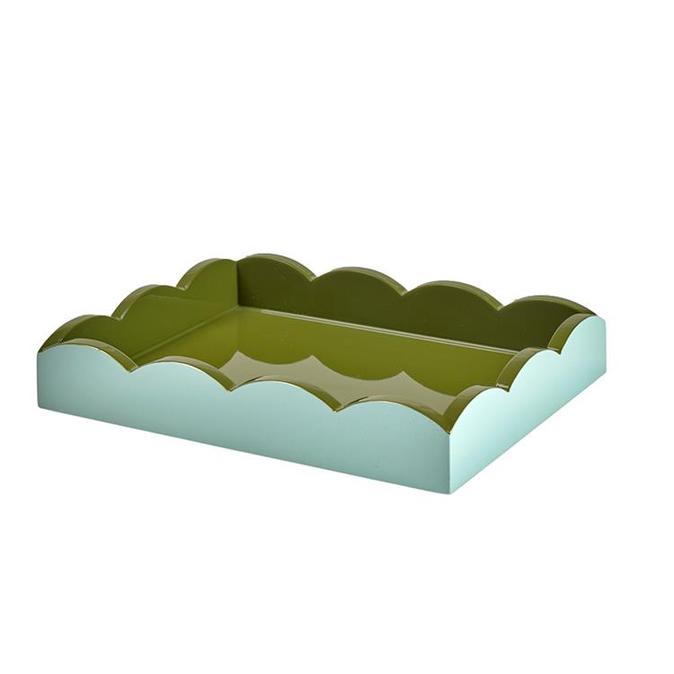 Eau De Nil & Khaki Lacquered Scallop Medium Two-Tone Tray