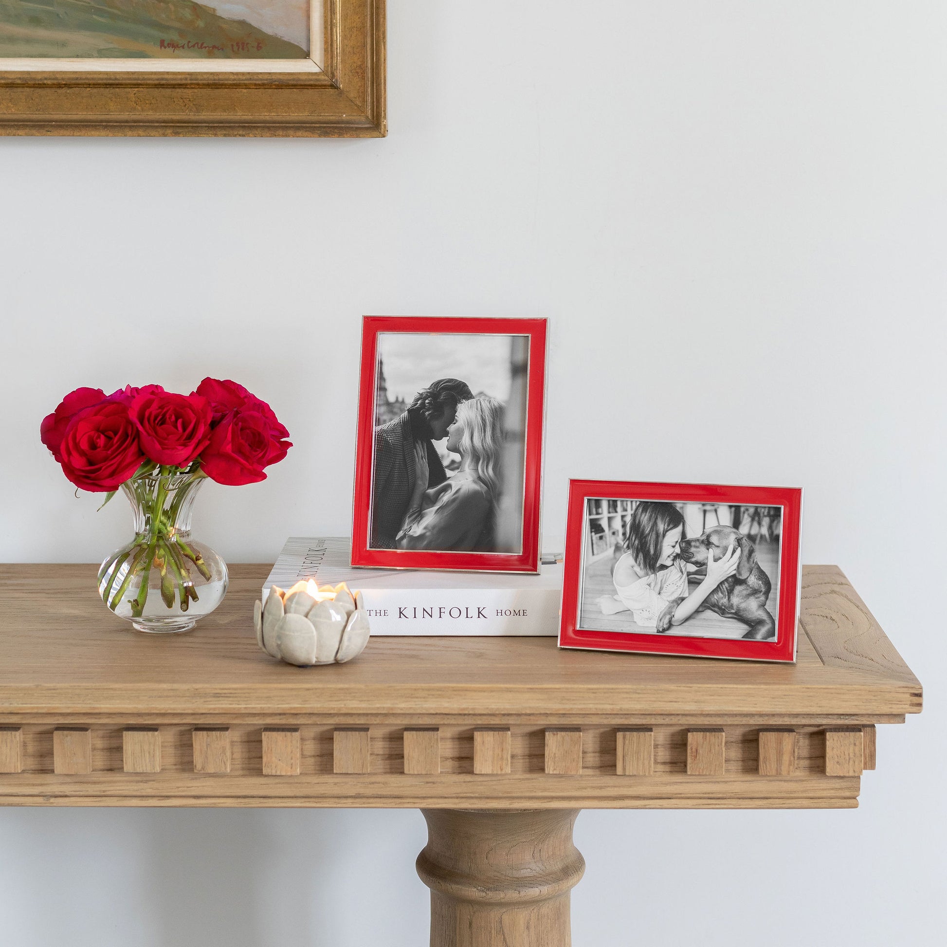 Two 5x7 in. Silver Trim, Red Enamel Photo Frames