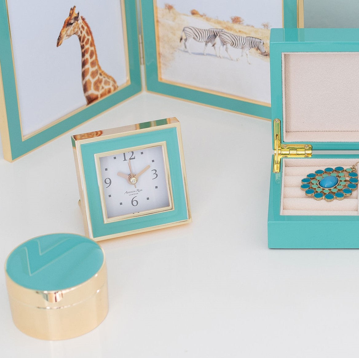 Turquoise & Gold Square Silent Alarm Clock