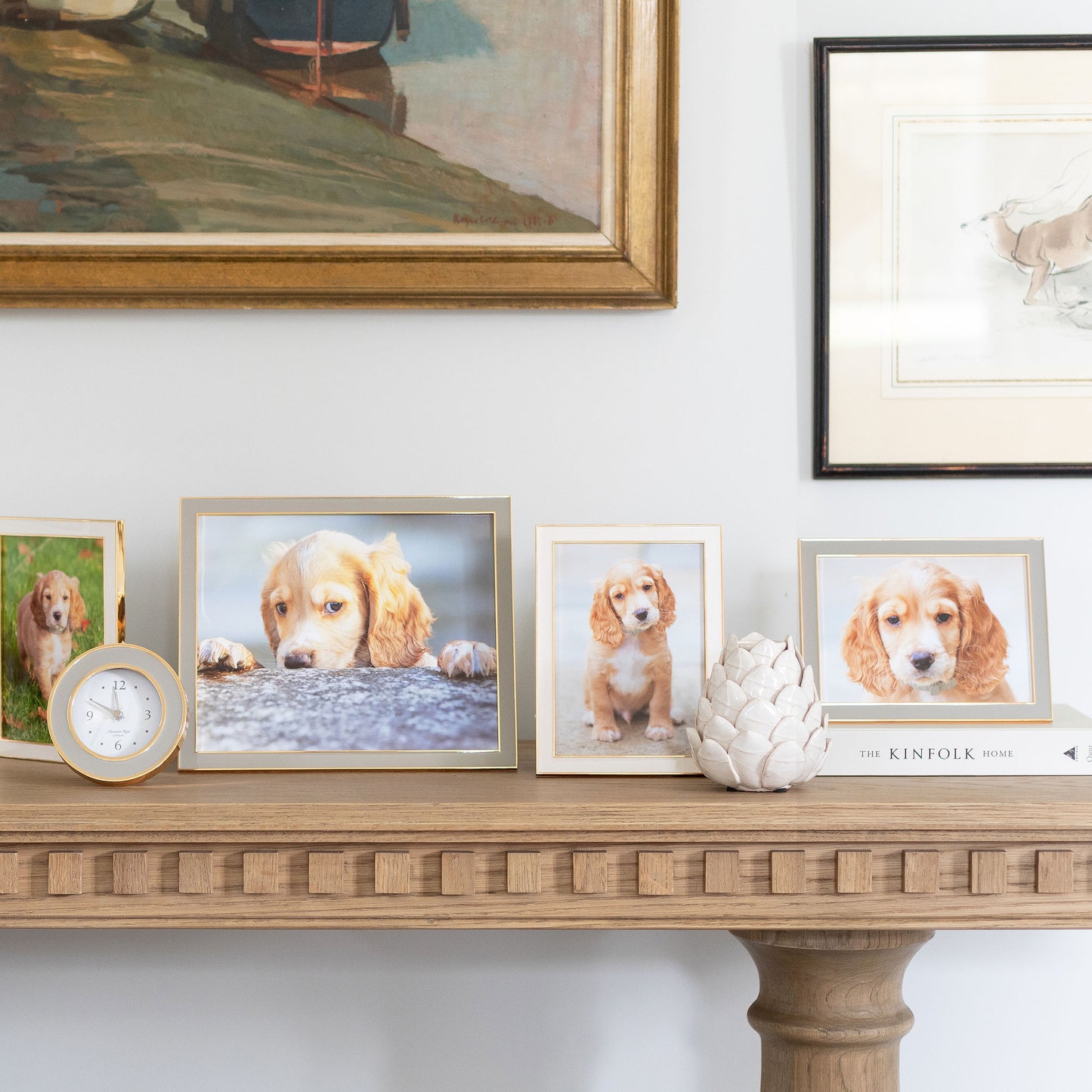 Four gray chiffon enamel photo frames