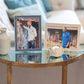 Two Enamel Photo Frames with Silver Trim