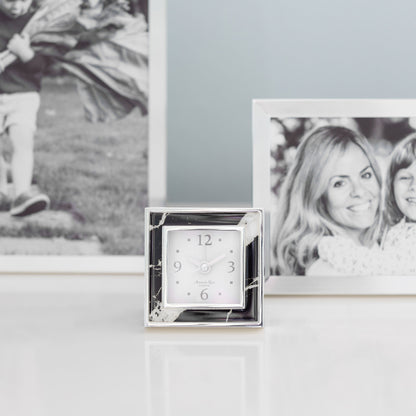 Black Marble Square Alarm Clock