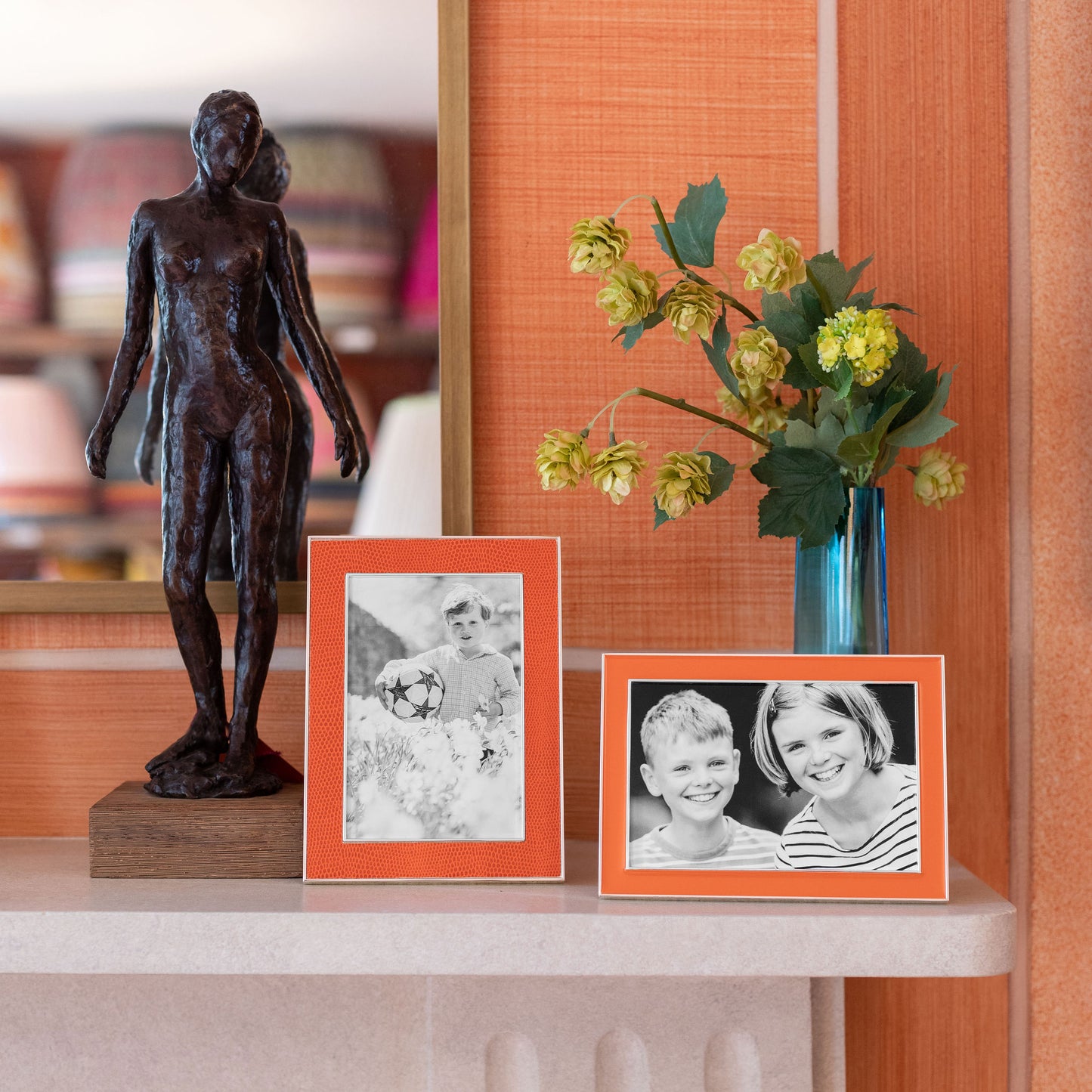 Two 5x7 in. Silver Trim, Orange Enamel Photo Frames