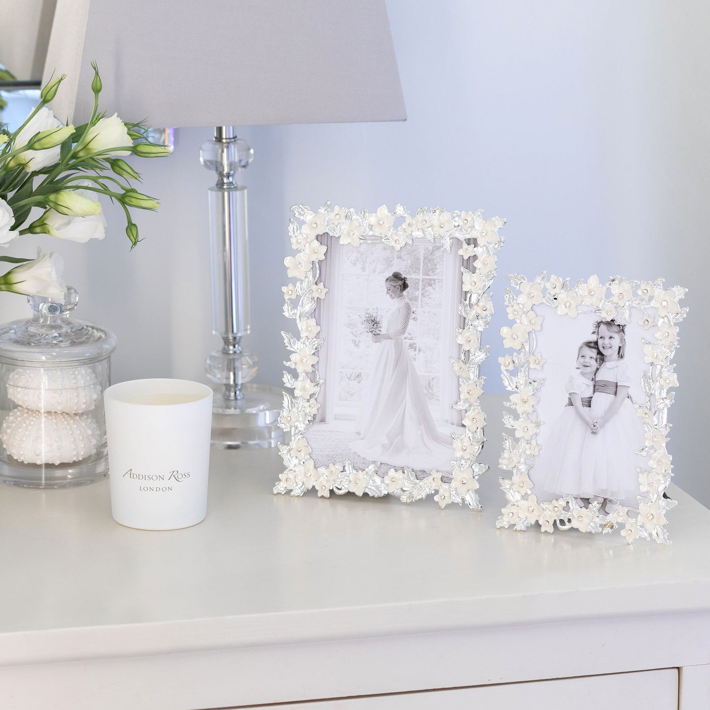 Silver & White Flower Frame