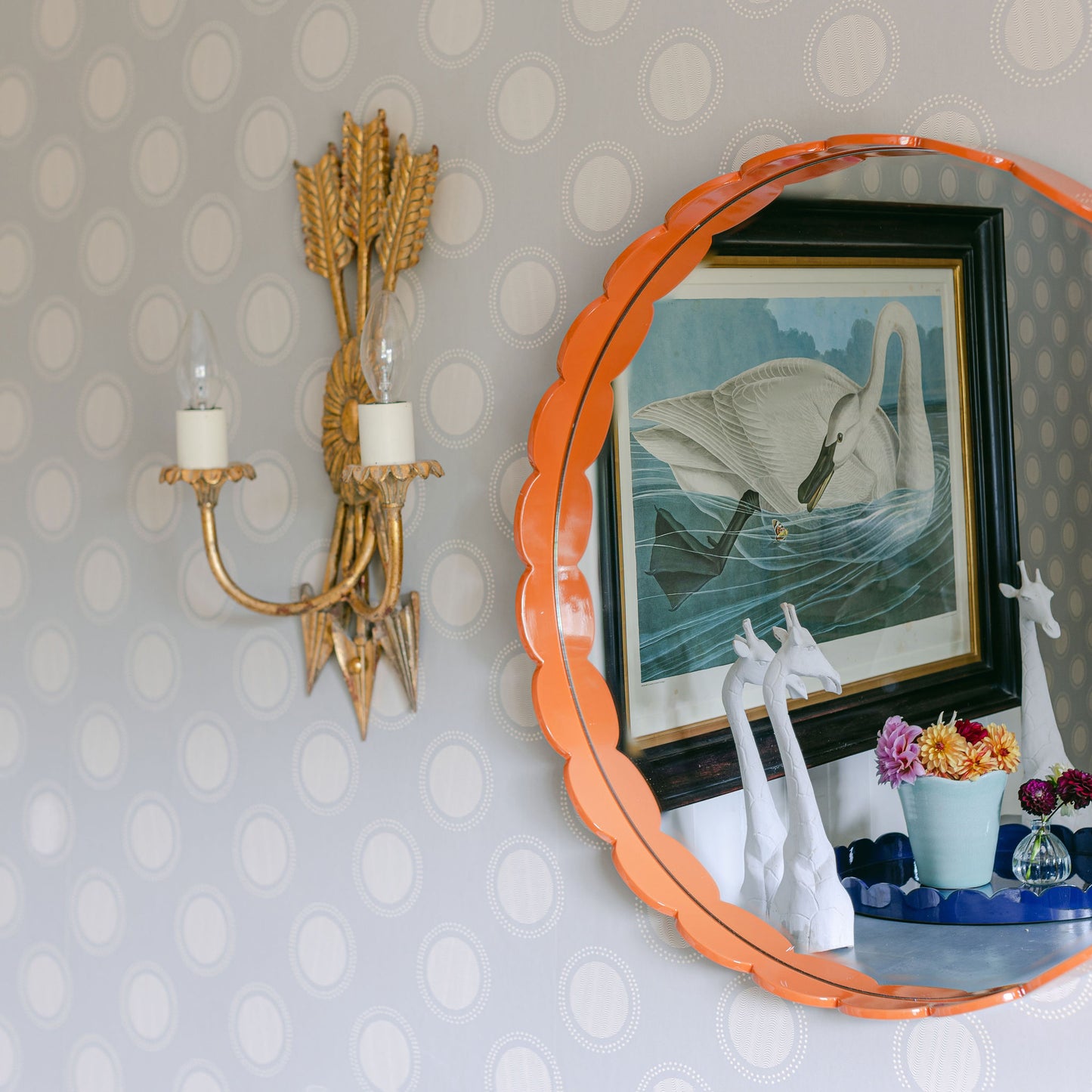 Orange Large Scallop Round Mirror