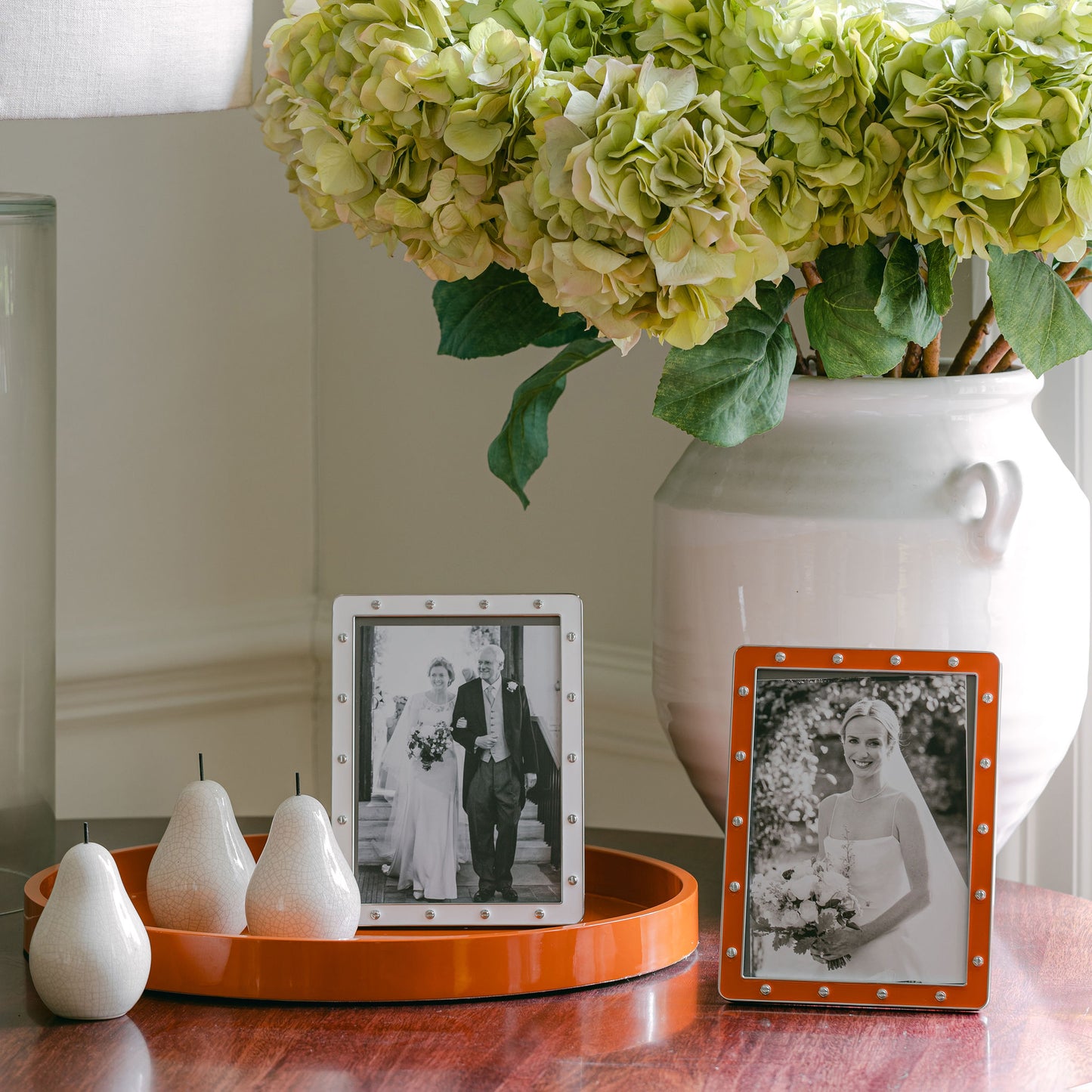 Orange Straight Sided Round Medium Lacquered Tray