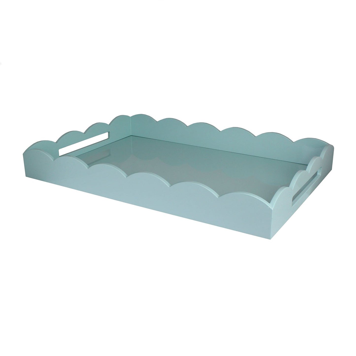 Large Eau De Nil lacquer tray with a scalloped edge