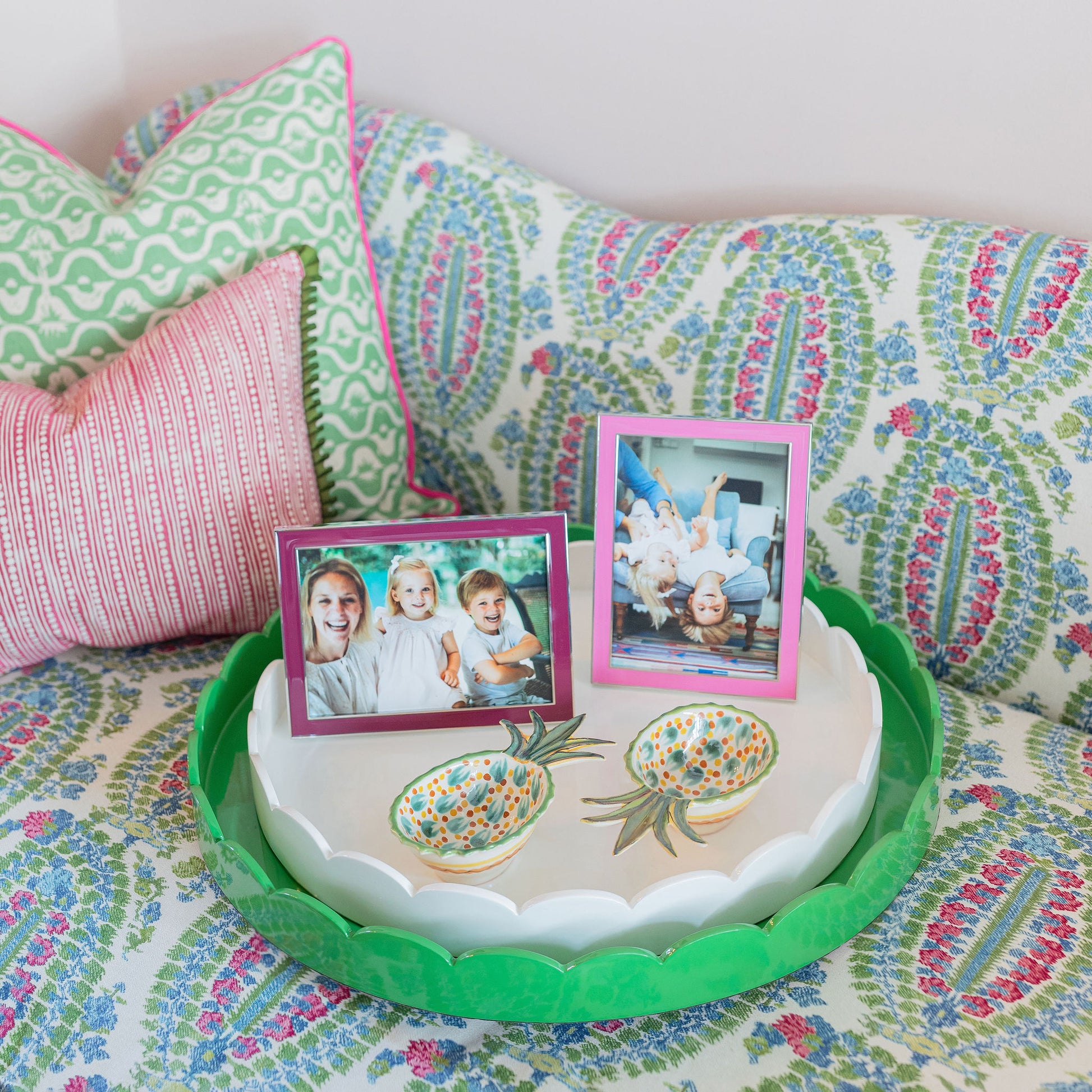 Two Silver Trim, Enamel Photo Frames