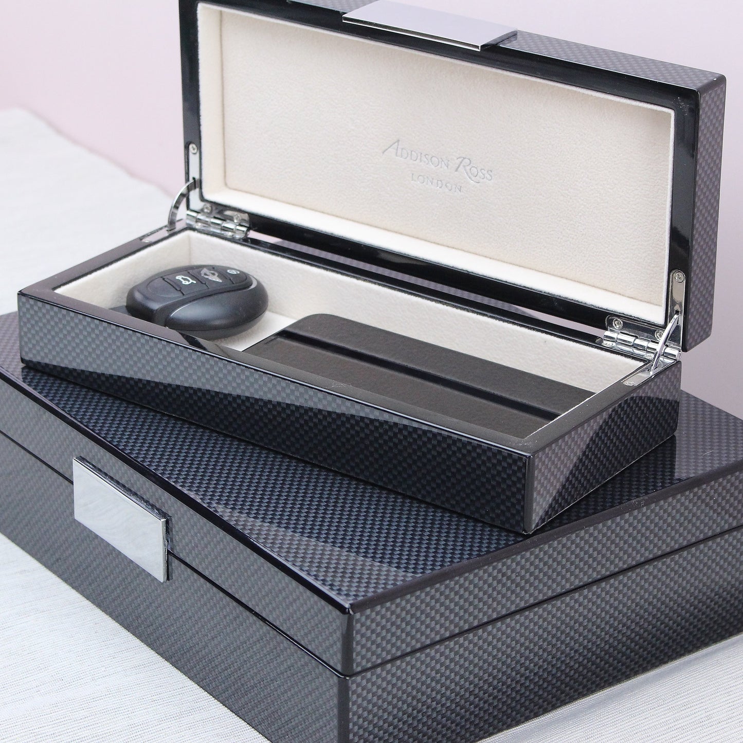 Carbon Fibre Lacquer Box with Silver