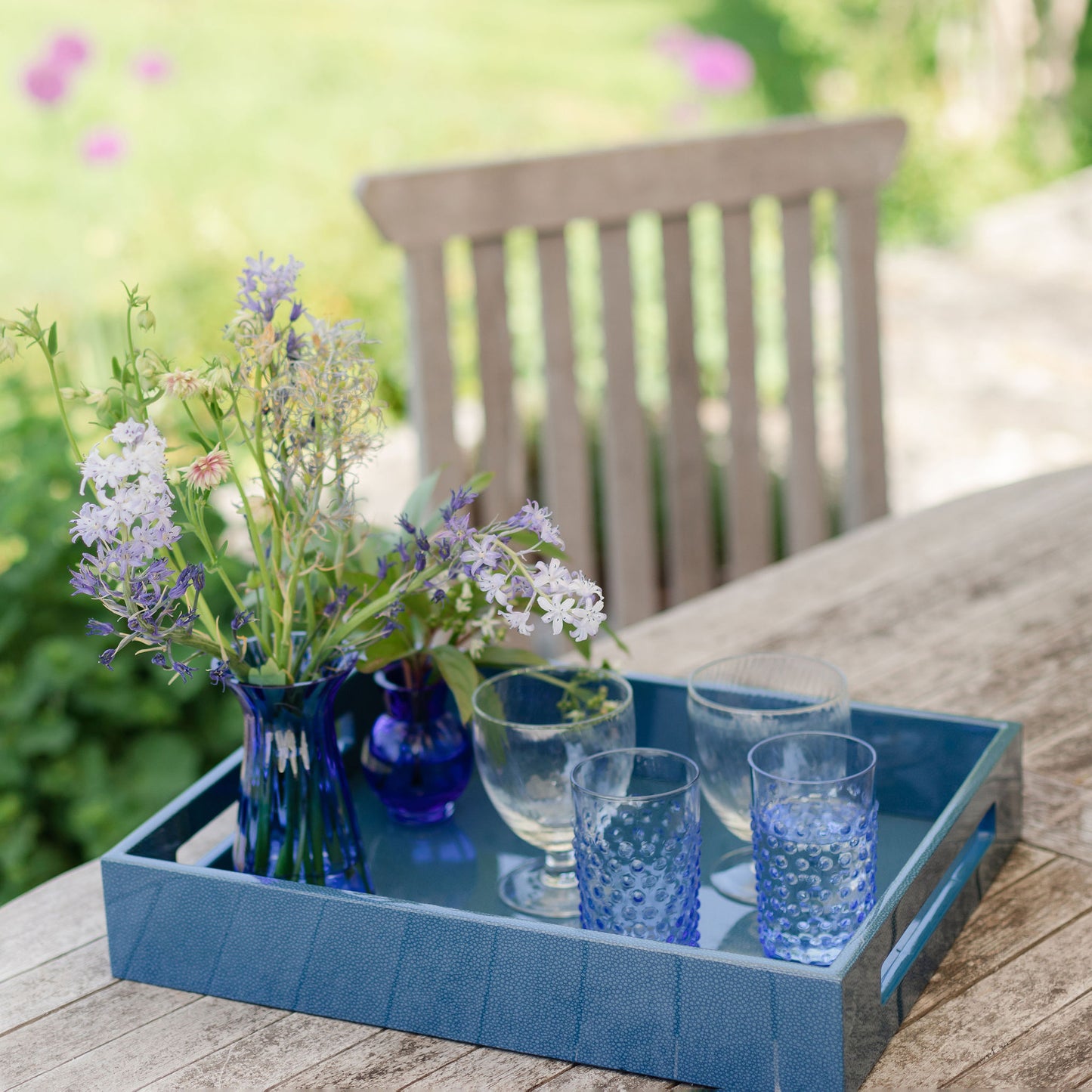 Blue Shagreen Medium Lacquered Serving Tray