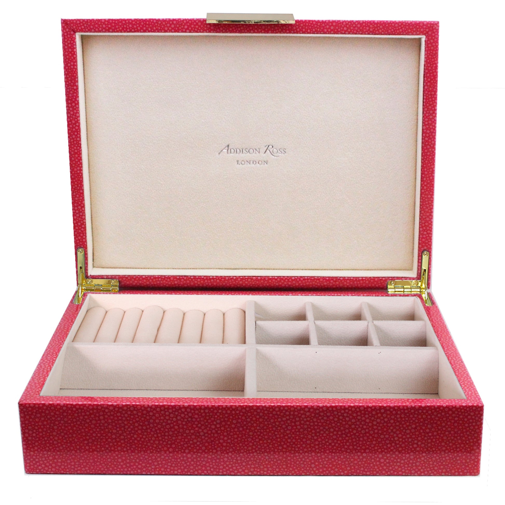 Large pink jewelry box with suede interior