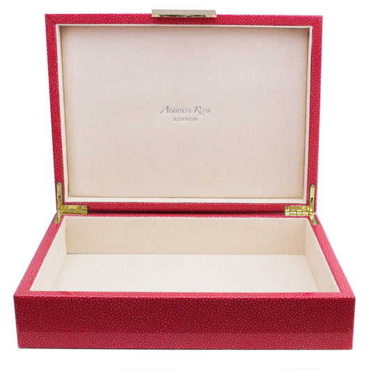 Large pink storage box with cream suede interior