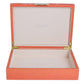 Large orange storage box with suede interior