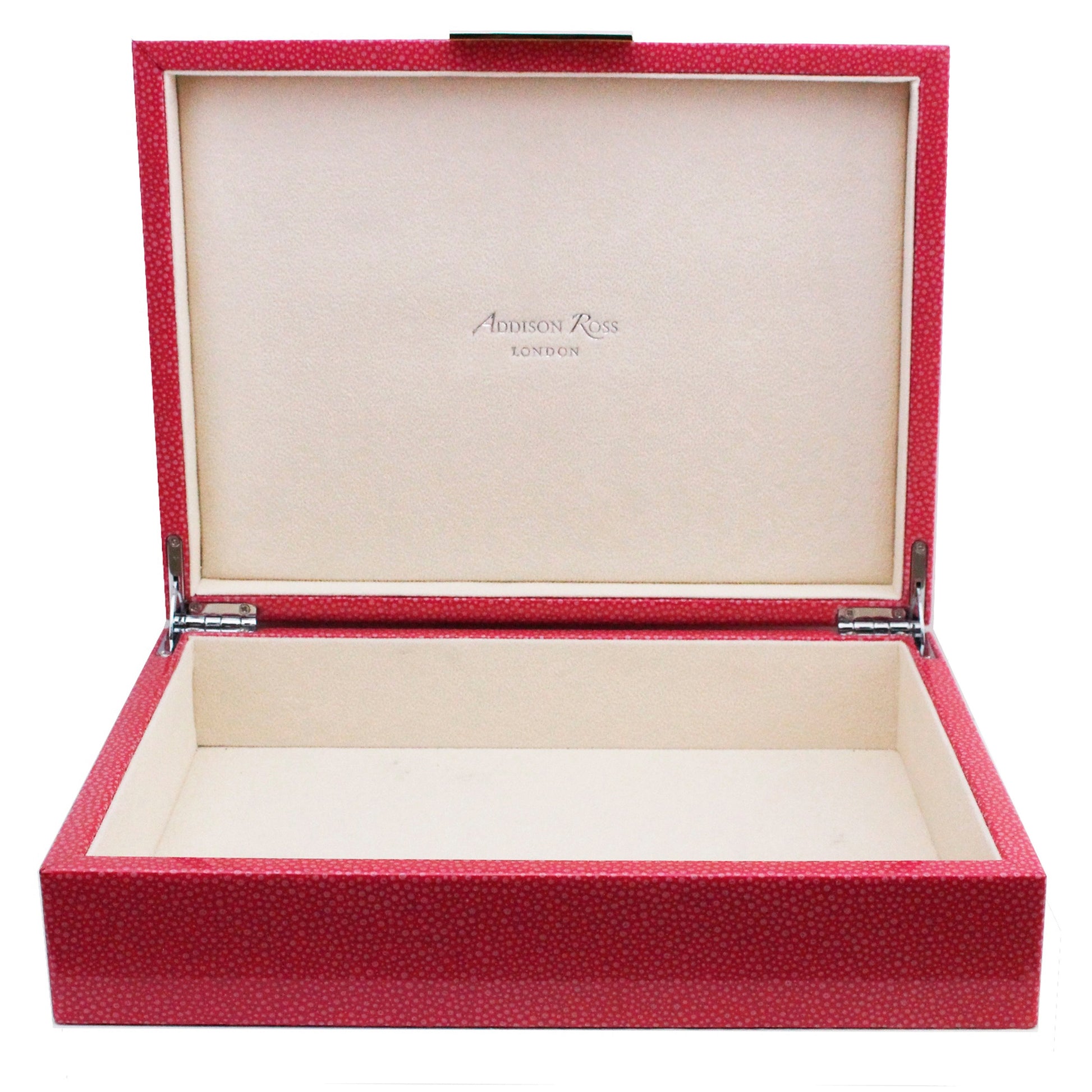 Large pink storage box with cream suede interior