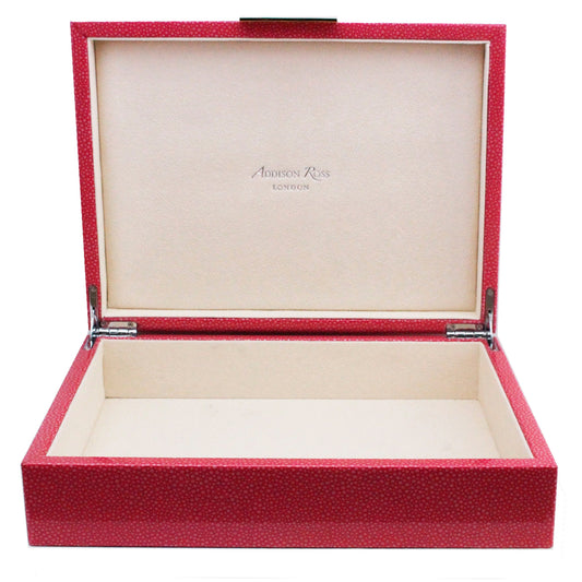 Large pink storage box with cream suede interior