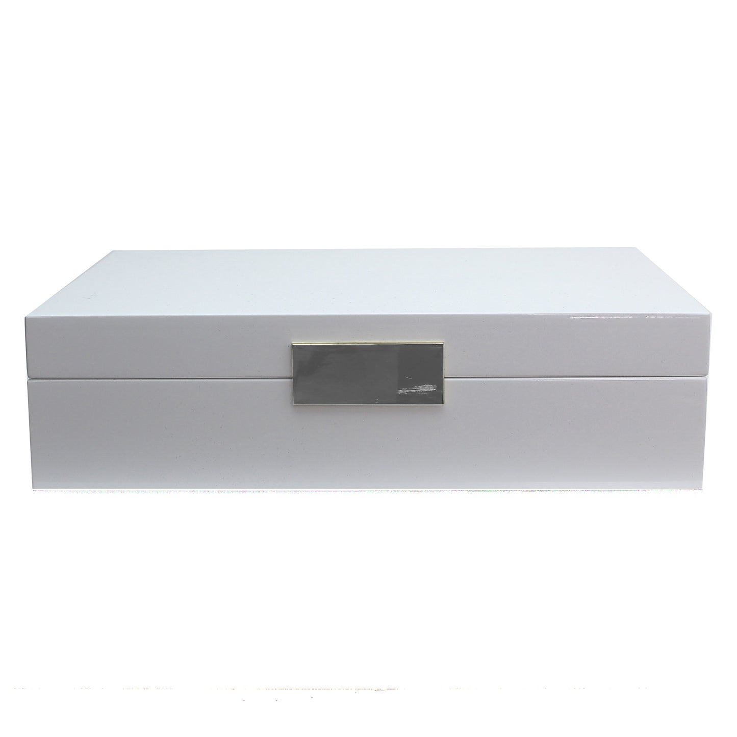 Large white jewelry box with suede interior