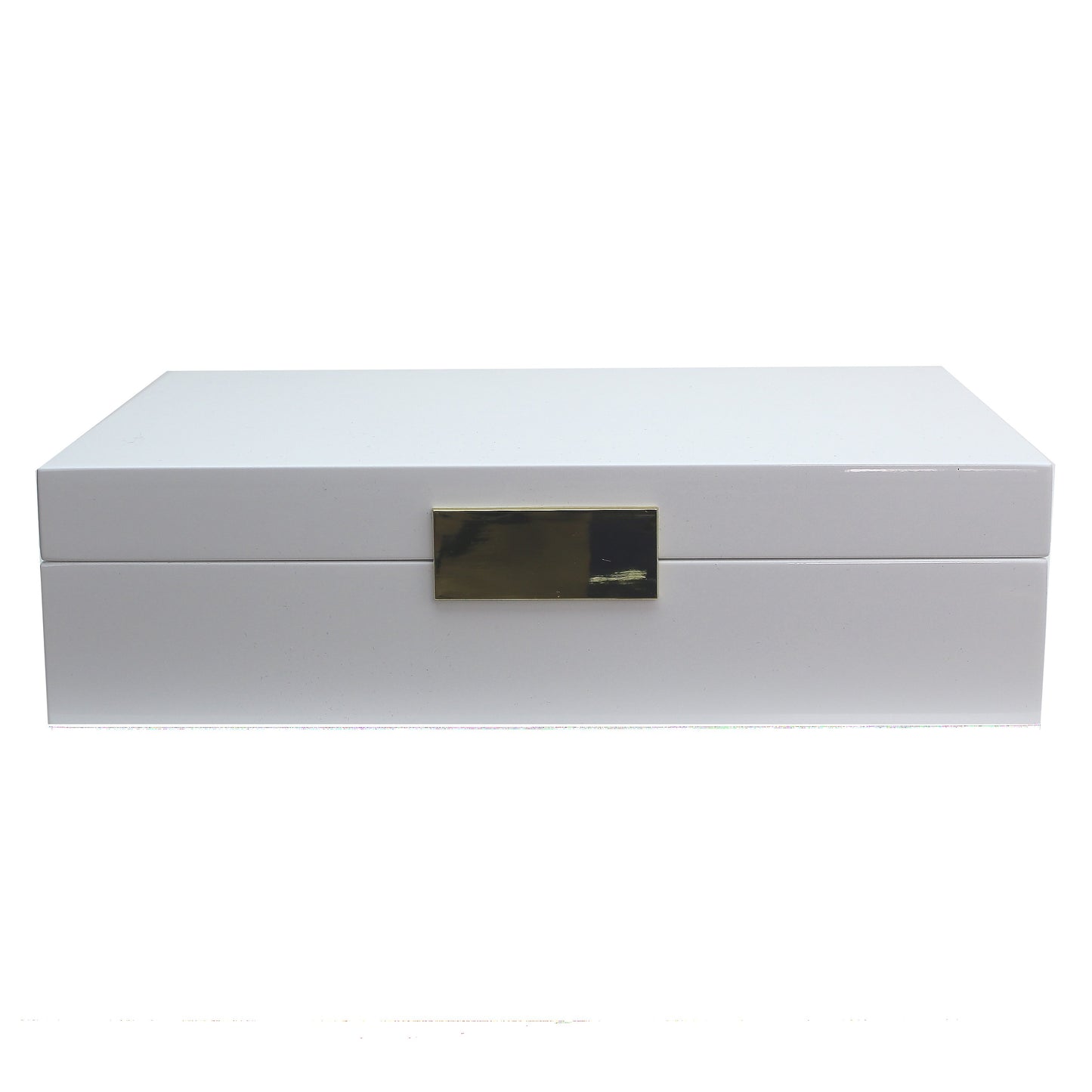 Large white jewelry box with silver plated clasp