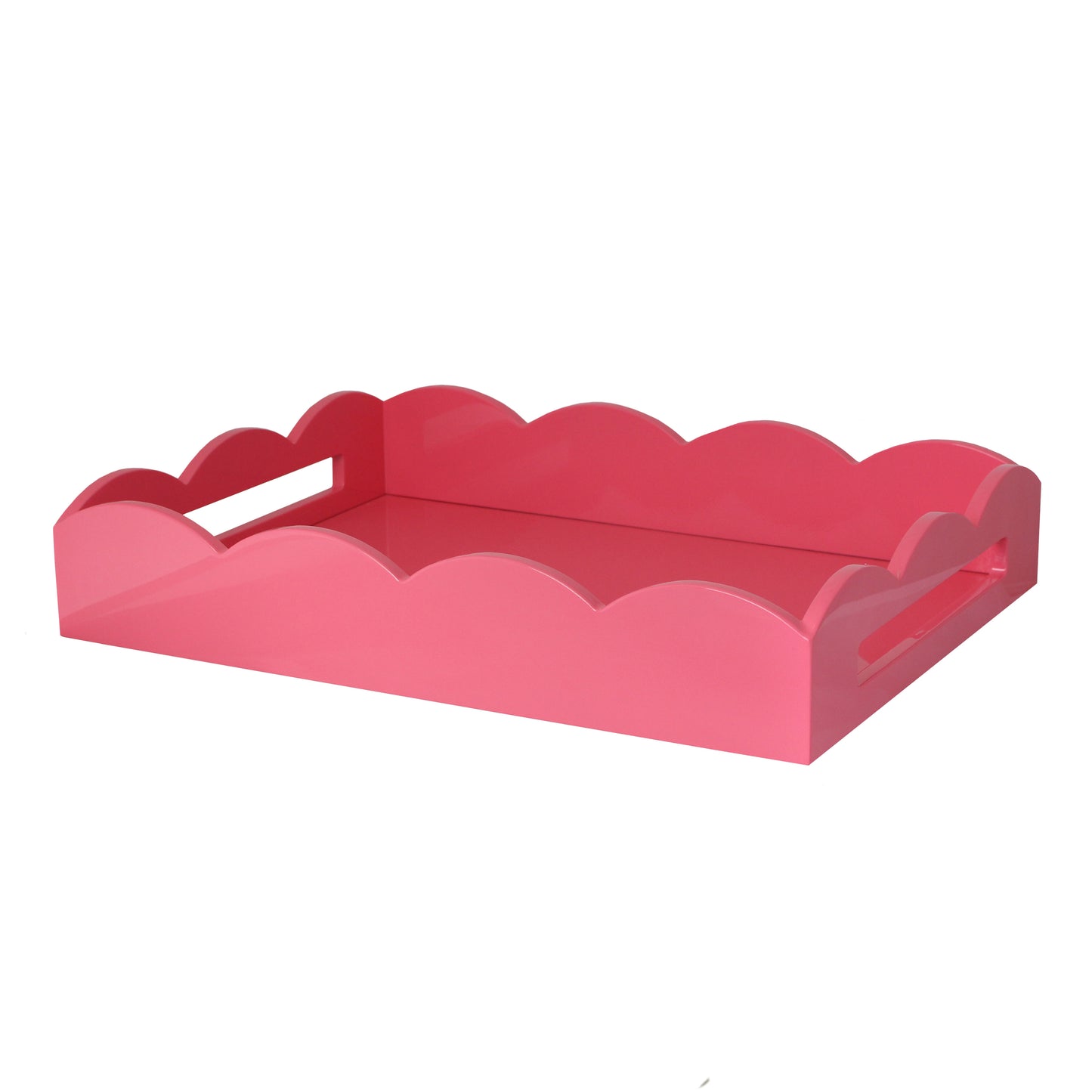 Pink lacquer tray with a scalloped edge