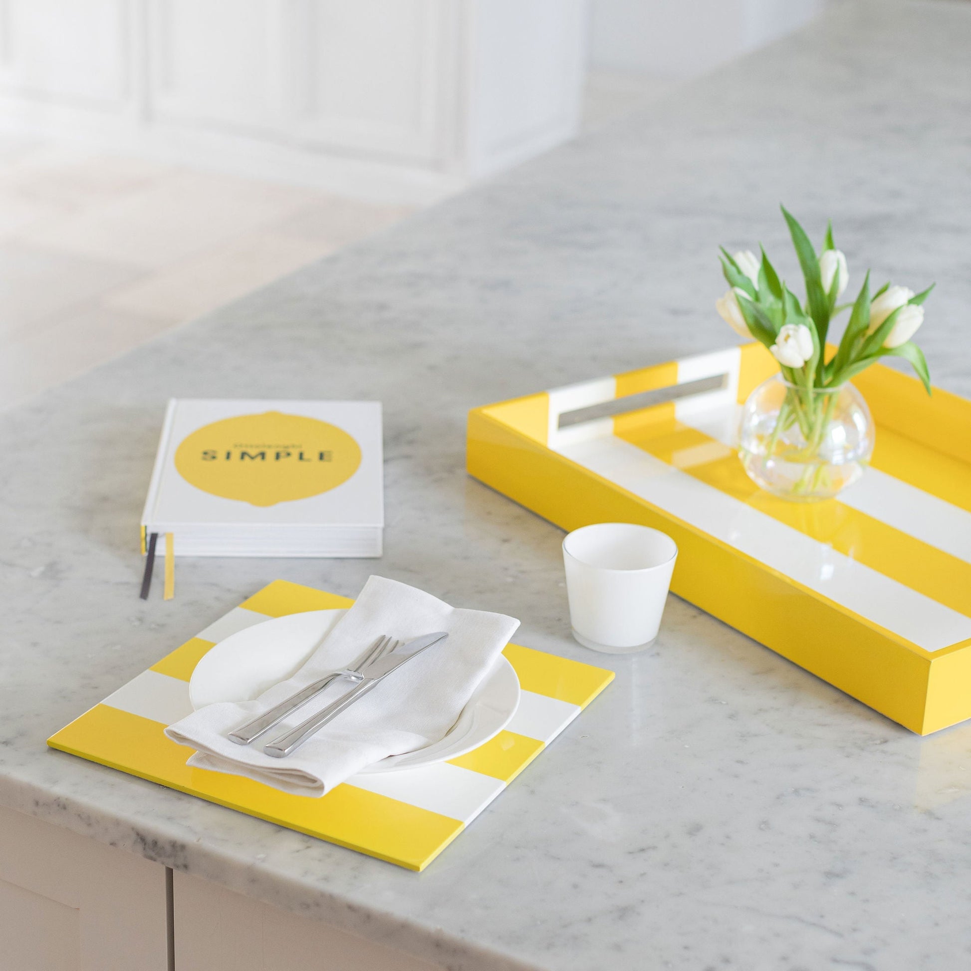 Yellow & White Lacquer Placemats – Set of 4 - Addison Ross Ltd UK